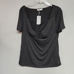Maternity Medium Black Ruched Short Sleeve Top